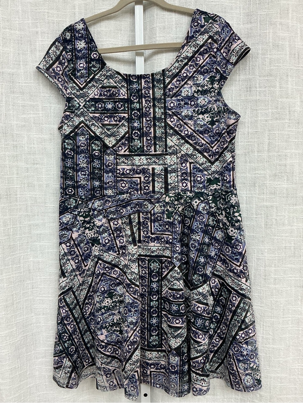 Xhilaration Navy and Multicolored Printed Fit-and-Flare Dress